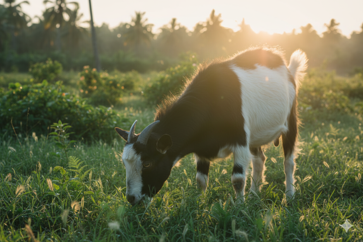 A charolais cow eating grass in a field