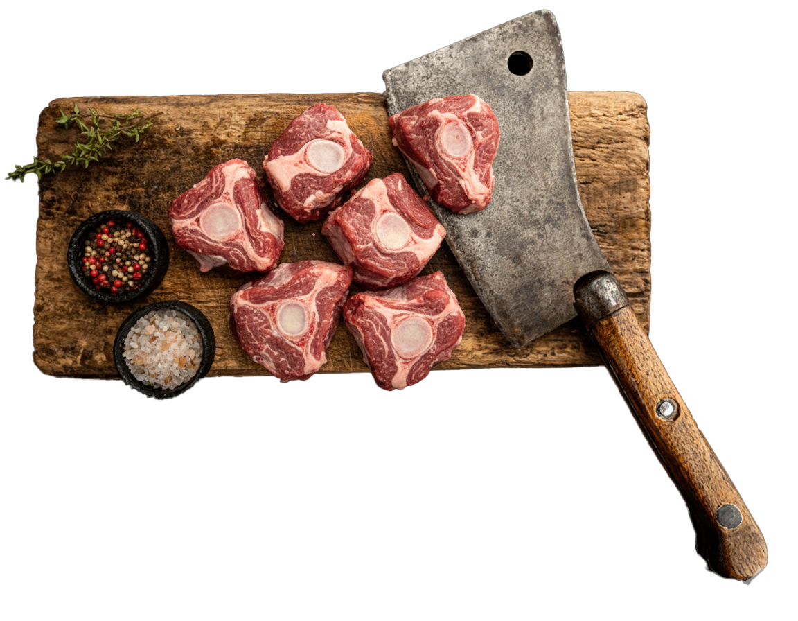 a premium t-bone steak on wooden board at Liam's Quality Meats